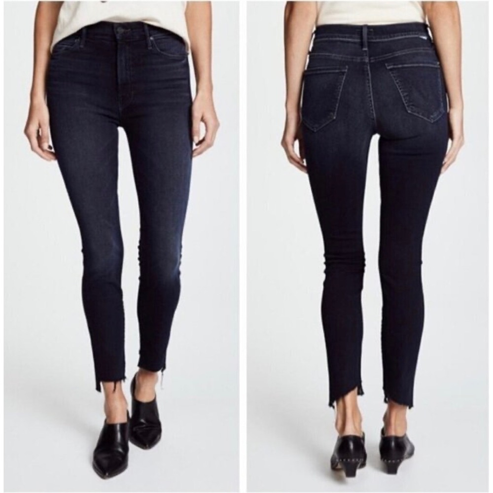 Mother Jeans Size 25 Stunner Zip Two Step Fray Hem Ankle High Rise Dark Jeans